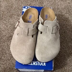 Birkenstock Beige Suede Slip-Ons